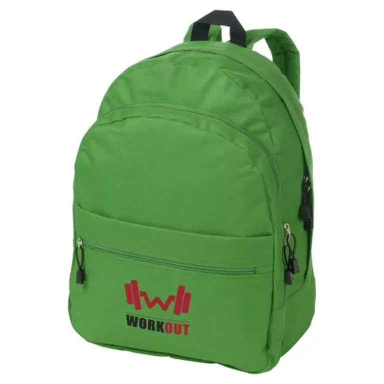 Branded 4 compartment backpack 17L in green printed with logo