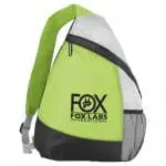 Branded sling backpack 10L in lime, black and grey with printed logo