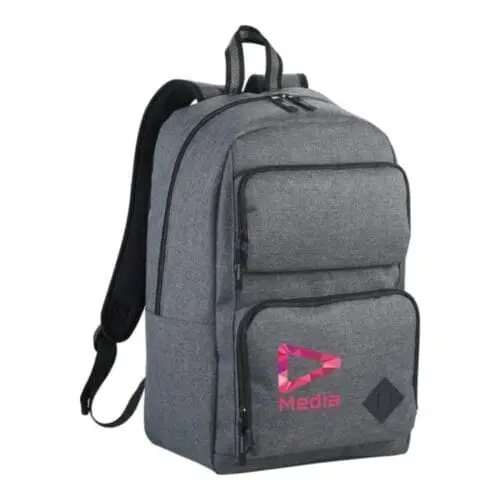 Branded case logic laptop backpack 25L in grey with printed logo