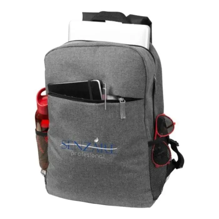 Promotional case logic laptop backpack in grey and black with printed logo