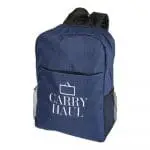 Promotional case logic laptop backpack in blue and black with printed logo