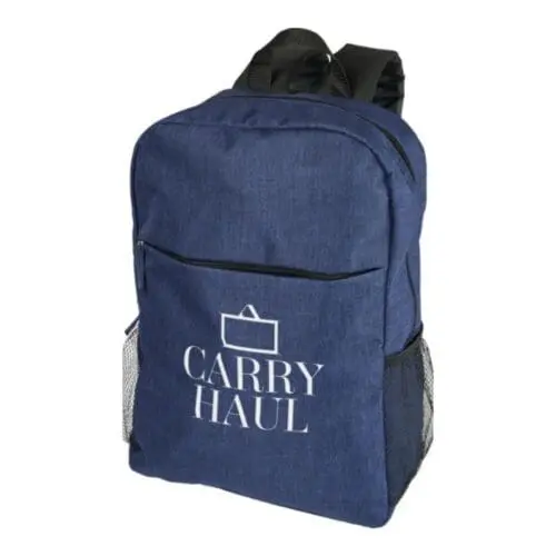 Promotional case logic laptop backpack in blue and black with printed logo