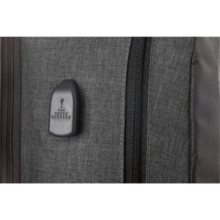 Branded case logic laptop backpack in grey with black trim and printed logo