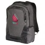 Branded case logic laptop backpack in grey with black trim and printed logo