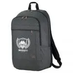 Branded case logic laptop backpack in grey with black trim and printed logo