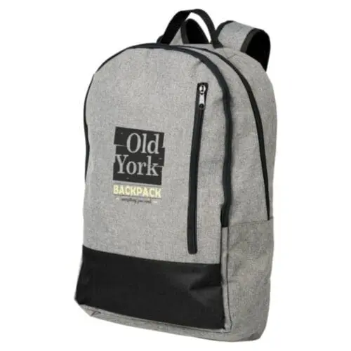 Branded case logic laptop backpack in grey with black trim and printed logo