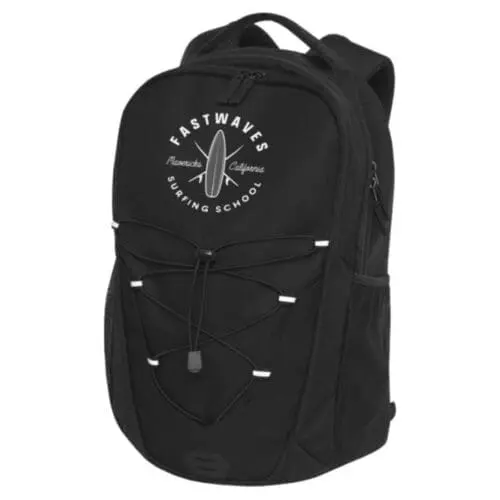 Promotional case logic laptop backpack in black with printed logo