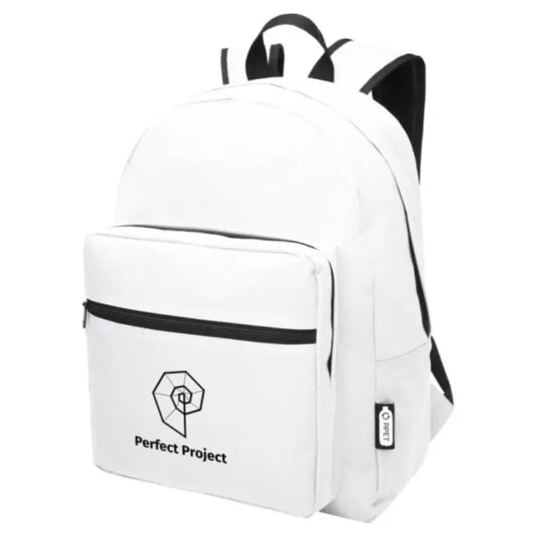 Promotional Retrend GRS RPET Backpack 16L in white with printed logo