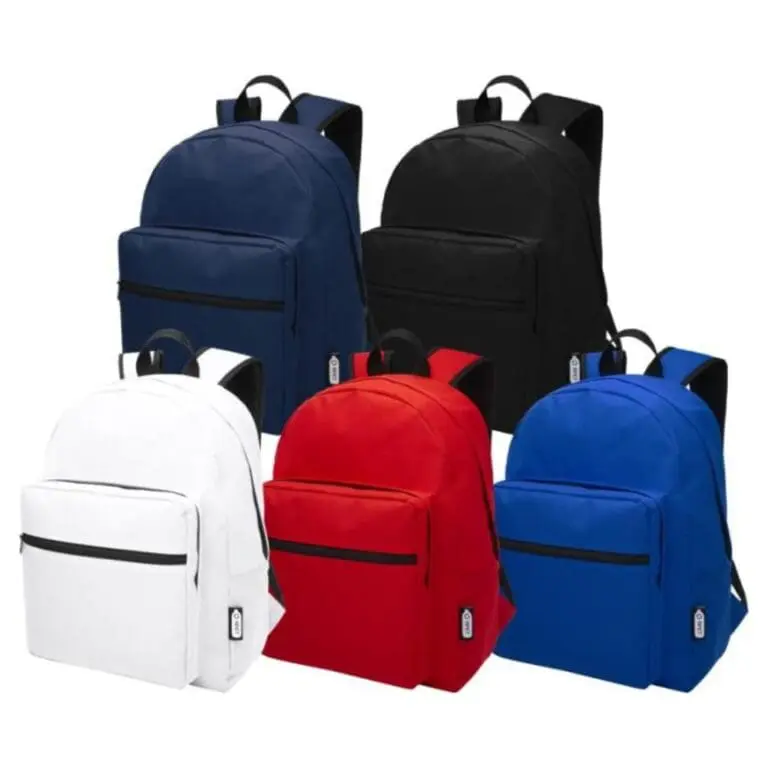 Promotional backpacks in assorted colours with printed logo