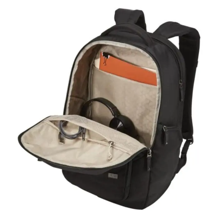 Branded case logic laptop backpack in black with printed logo