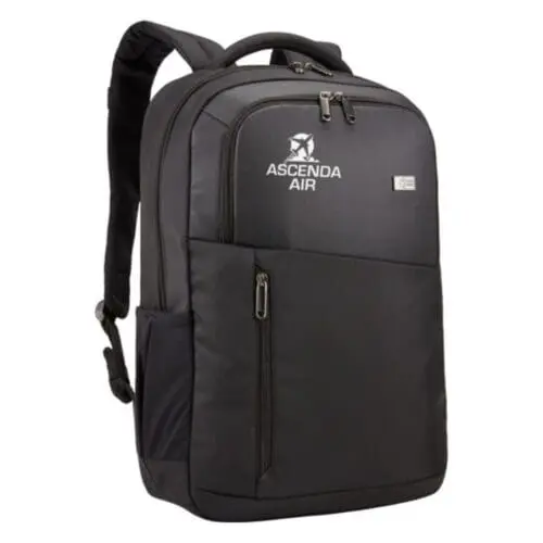 Branded case logic laptop backpack in black with printed logo