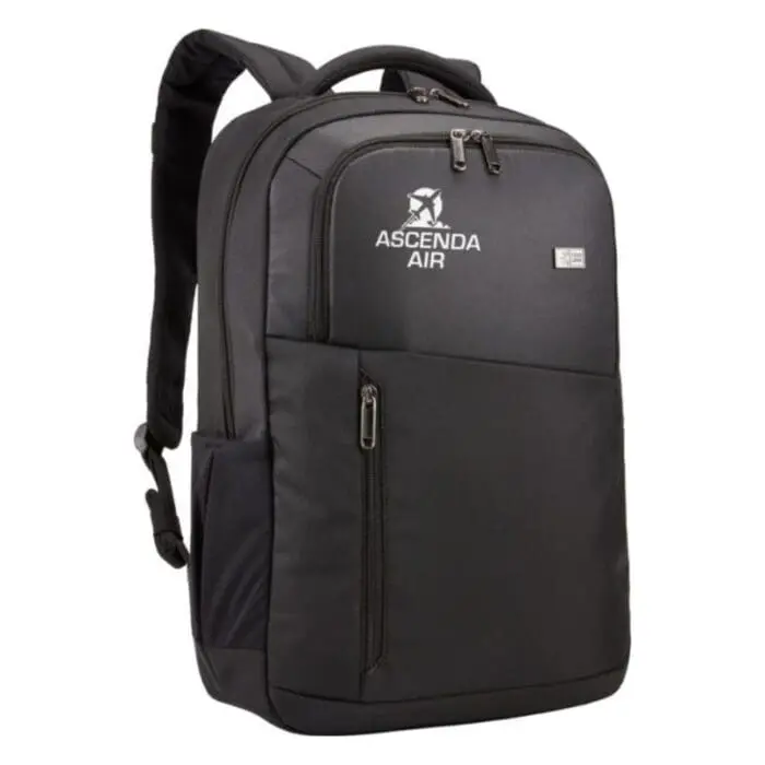 Branded case logic laptop backpack in black with printed logo