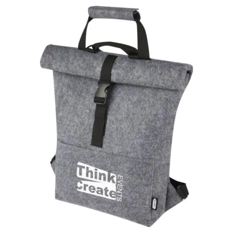 Promotional Felta GRS Recycled Felt Roll-Top Bike Bag 13L in grey printed with logo