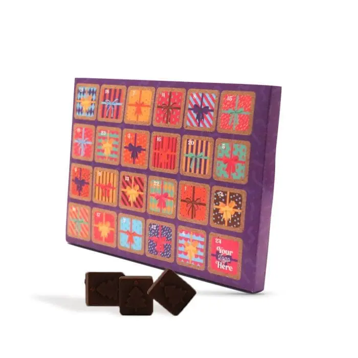 Promotional A5 vegan chocolate advent calendar printed with logo or designs