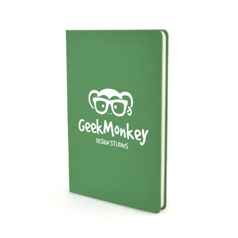 Promotional A5 soft touch notebook lite in green with printed logo