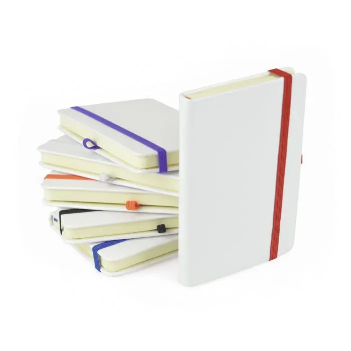 Branded A6 White Notebook with Coloured Closure Band Colour Range