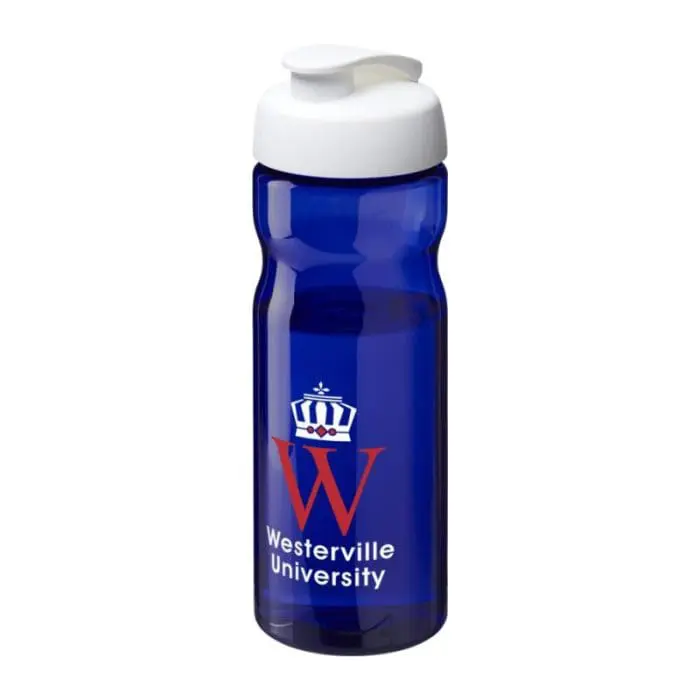 Promotional Active Base Tritan Flip Lid Bottle in blue with white lid and printed logo or design