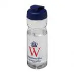 Promotional Active Base Tritan Flip Lid Bottle in clear with blue lid and printed logo or design