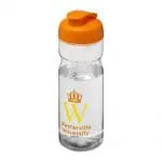 Promotional Active Base Tritan Flip Lid Bottle in clear with orange lid and printed logo or design