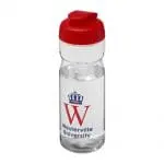 Promotional Active Base Tritan Flip Lid Bottle in clear with red lid and printed logo or design