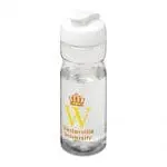 Printed Active Base Tritan Flip Lid Bottle in clear with white lid and printed logo or design