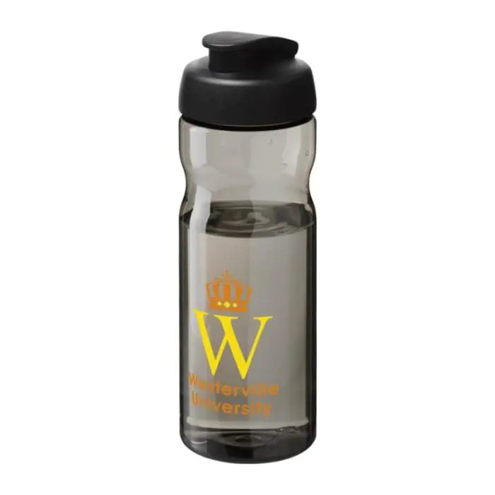 Printed Active Base Tritan Flip Lid Bottle in grey with black lid and printed logo or design