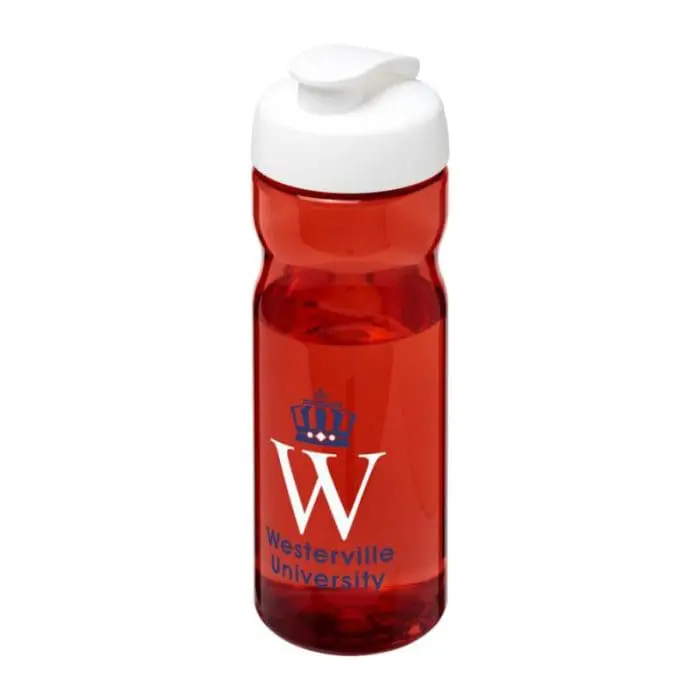 Branded Active Base Tritan Flip Lid Bottle in red with white lid and printed logo or design