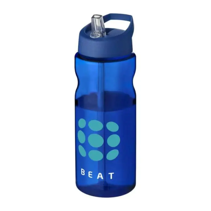 Branded Active Base Tritan Spout Lid Bottle in blue with blue lid and printed logo