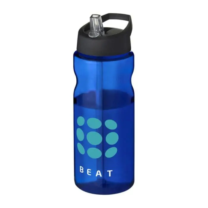 Branded Active Base Tritan Spout Lid Bottle in blue with black lid and printed logo