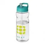 Branded Active Base Tritan Spout Lid Bottle in clear with aqua lid and printed logo