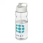 Promotional Active Base Tritan Spout Lid Bottle in clear with white lid and printed logo