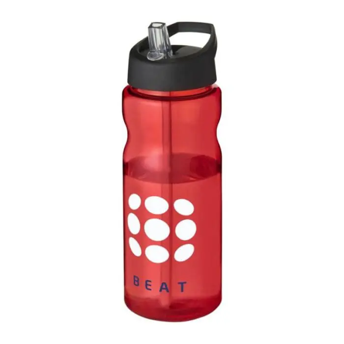 Printed Active Base Tritan Spout Lid Bottle in red with black lid and printed logo