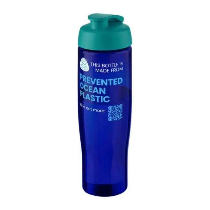 Promotional Active Eco Tempo flip Lid Bottle in blue with aqua lid and printed logo