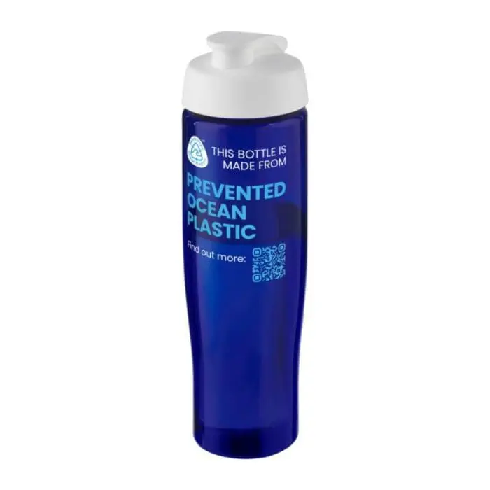 Promotional Active Eco Tempo flip Lid Bottle in blue with white lid and printed logo