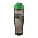 Promotional Active Eco Tempo flip Lid Bottle in grey with green lid and printed logo