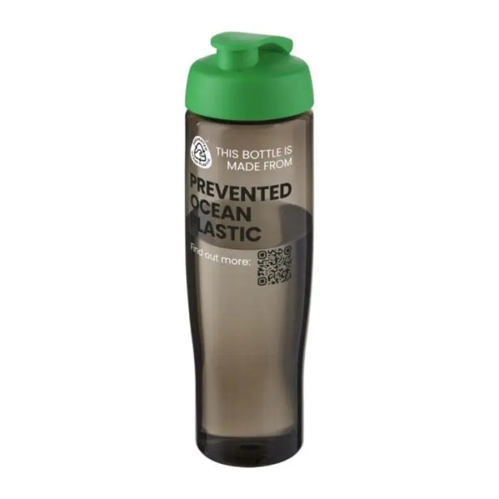 Promotional Active Eco Tempo flip Lid Bottle in grey with green lid and printed logo