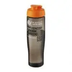 Branded Active Eco Tempo flip Lid Bottle in grey with orange lid and printed logo