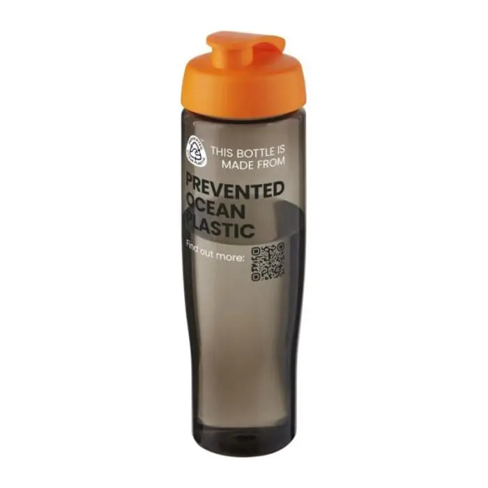 Branded Active Eco Tempo flip Lid Bottle in grey with orange lid and printed logo