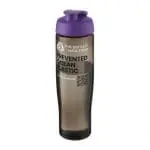 Branded Active Eco Tempo flip Lid Bottle in grey with purple lid and printed logo