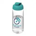 Promotional Active Octave Tritan Flip Lid Bottle in clear with aqua lid and printed logo