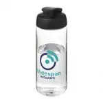 Promotional Active Octave Tritan Flip Lid Bottle in clear with black lid and printed logo