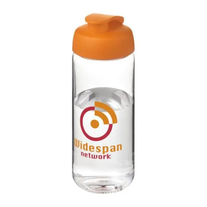 Promotional Active Octave Tritan Flip Lid Bottle in clear with orange lid and printed logo