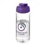 Promotional Active Octave Tritan Flip Lid Bottle in clear with purple lid and printed logo