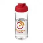 Promotional Active Octave Tritan Flip Lid Bottle in clear with red lid and printed logo