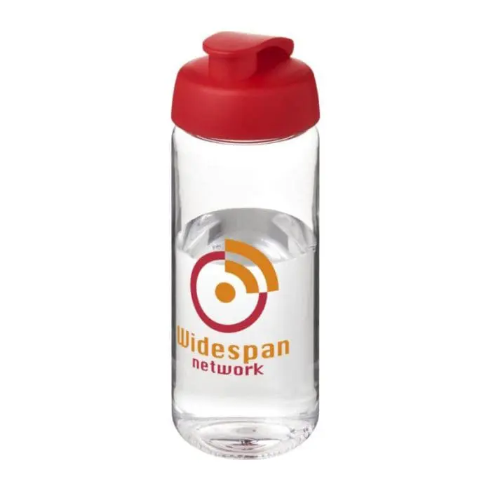 Promotional Active Octave Tritan Flip Lid Bottle in clear with red lid and printed logo