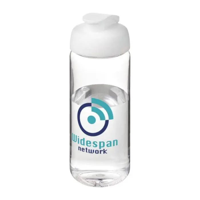 Promotional Active Octave Tritan Flip Lid Bottle in clear with white lid and printed logo