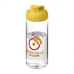 Promotional Active Octave Tritan Flip Lid Bottle in clear with yellow lid and printed logo