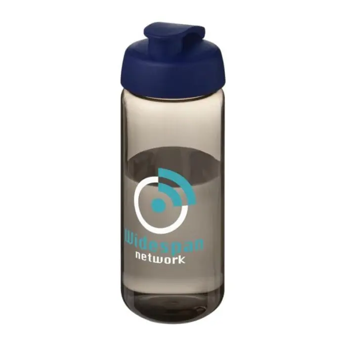 Branded Active Octave Tritan Flip Lid Bottle in grey with blue lid and printed logo