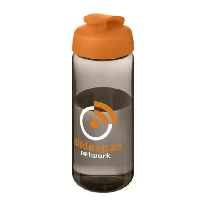 Branded Active Octave Tritan Flip Lid Bottle in grey with orange lid and printed logo