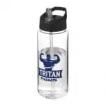 Branded Active Octave Tritan Spout Lid Bottle in clear with black lid and printed logo